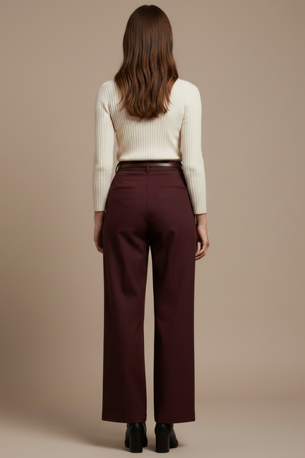 Pantalon Chino Bordeaux Ample Plissé Élégant Femme - Gabardine - vue 2
