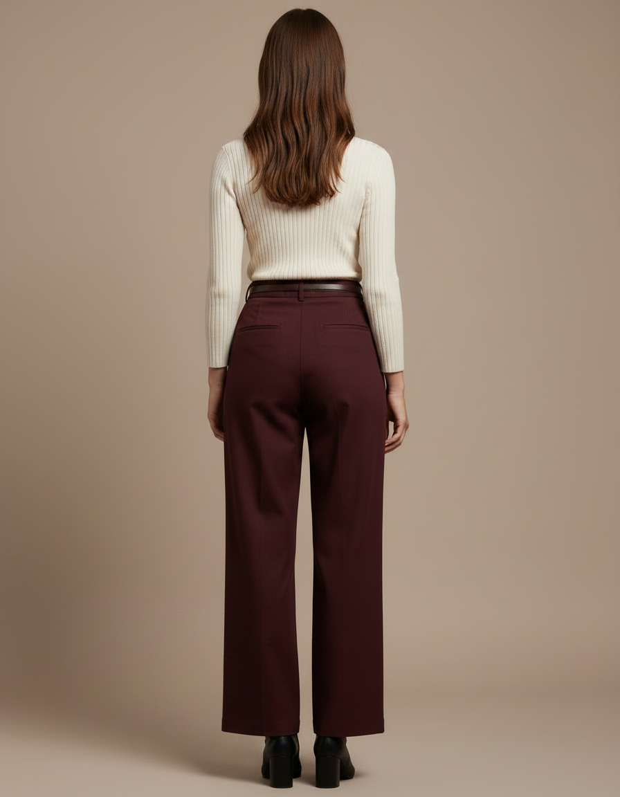 Pantalon Chino Bordeaux Ample Plissé Élégant Femme - Gabardine - vue 2