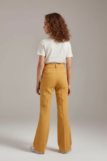 Pantalon Chino Jaune Moutarde Droit Taille Haute Boutons - Gabardine - vue 2