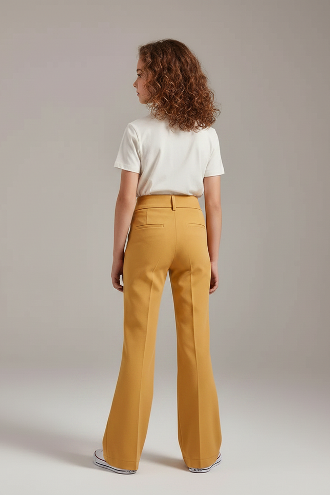 Pantalon Chino Jaune Moutarde Droit Taille Haute Boutons - Gabardine - vue 2