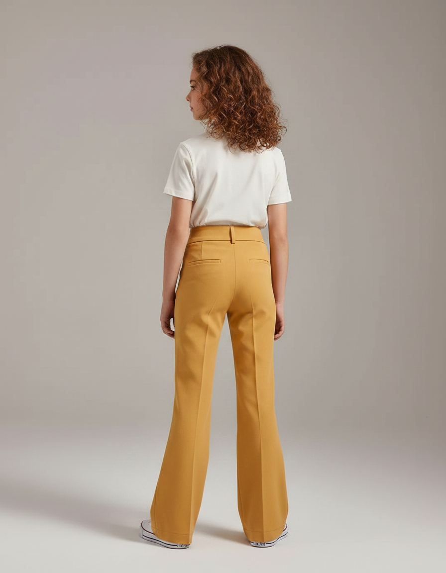 Pantalon Chino Jaune Moutarde Droit Taille Haute Boutons - Gabardine - vue 2