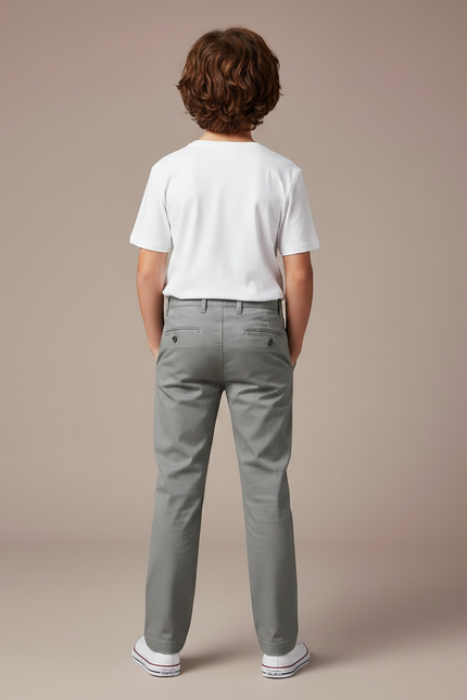 Pantalon Chino Gris Coton Droit Enfant Garçon Uni - vue 2