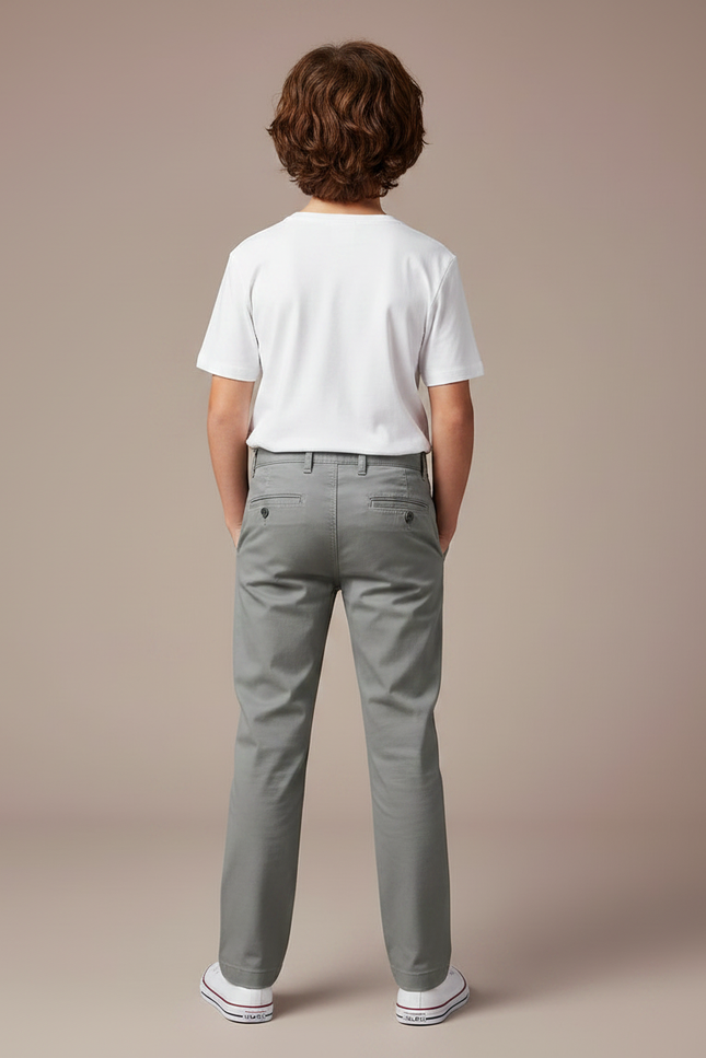 Pantalon Chino Gris Coton Droit Enfant Garçon Uni - vue 2