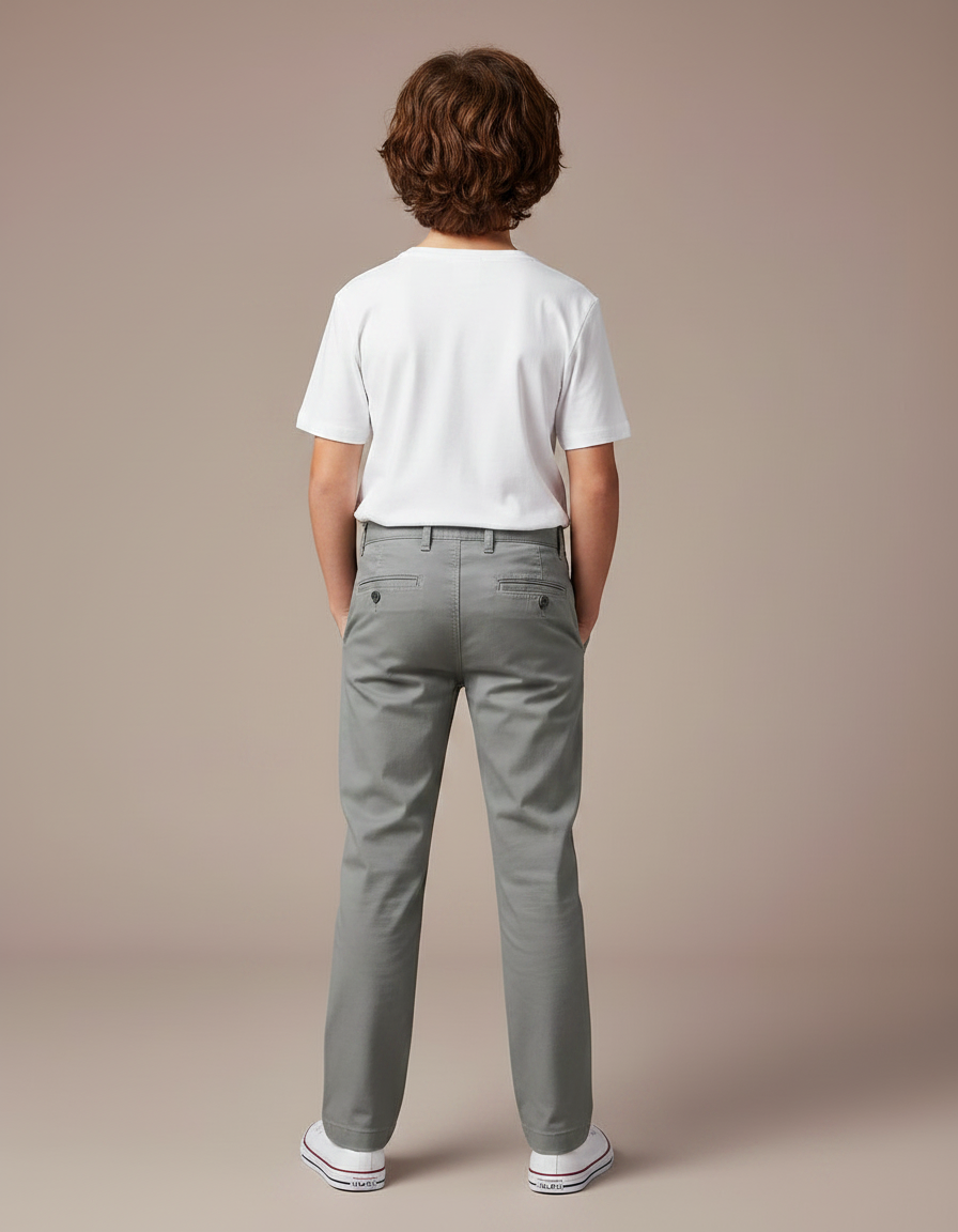Pantalon Chino Gris Coton Droit Enfant Garçon Uni - vue 2