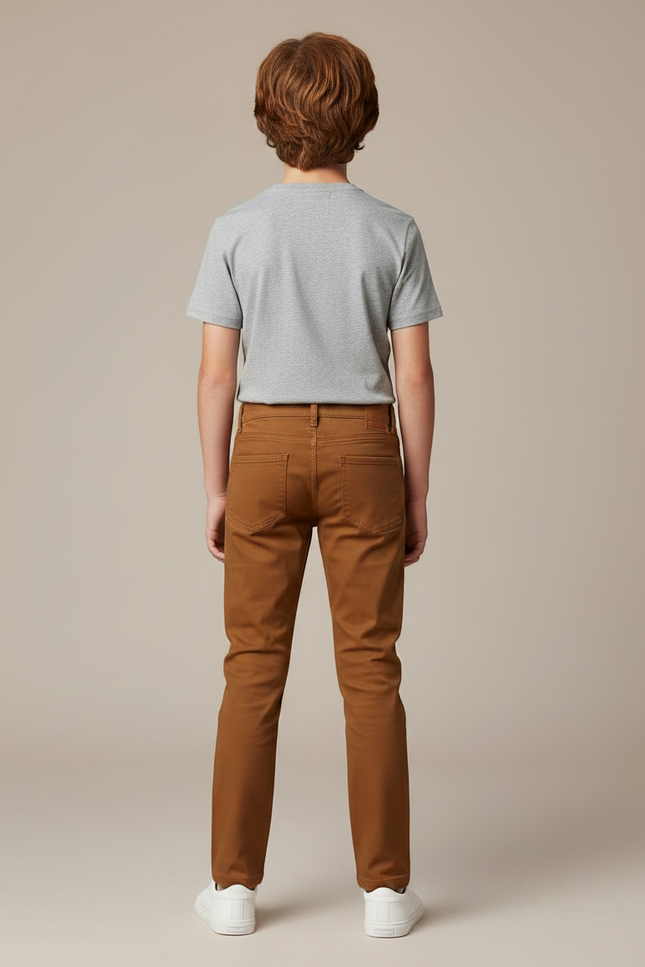Pantalon Chino Marron Coton Slim Garçon - vue 2