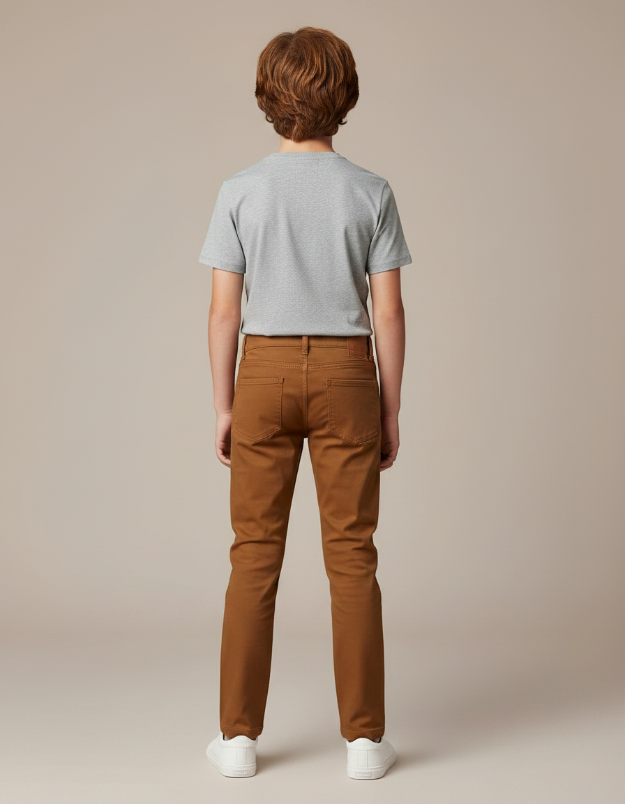 Pantalon Chino Marron Coton Slim Garçon - vue 2