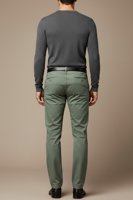 Pantalon Chino Vert Droit Coton Décontracté Homme - vue 2