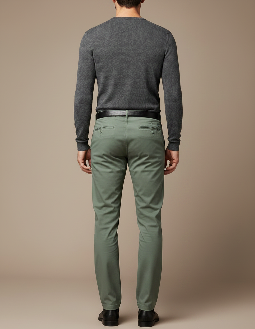Pantalon Chino Vert Droit Coton Décontracté Homme - vue 2