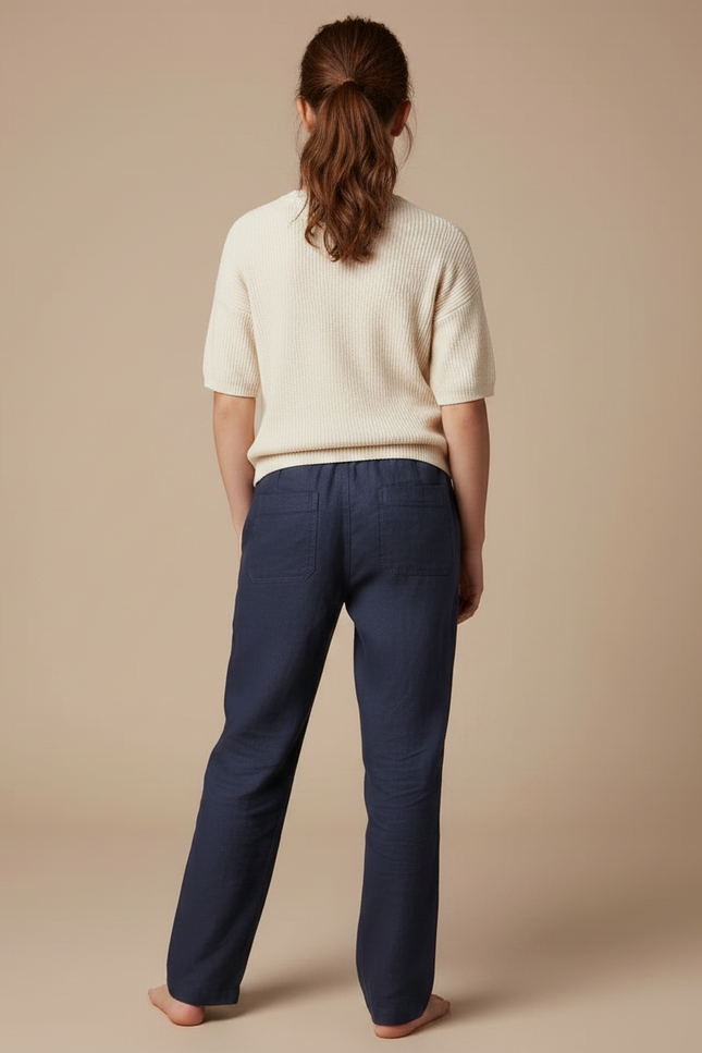 Pantalon Chino Bleu Marine Lin Décontracté Fille - vue 2
