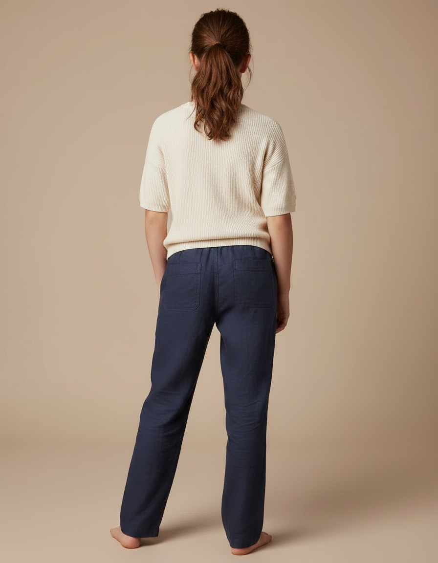 Pantalon Chino Bleu Marine Lin Décontracté Fille - vue 2