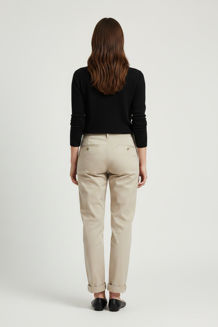 Pantalon Chino Femme Beige Tapered - Gabardine - vue 2