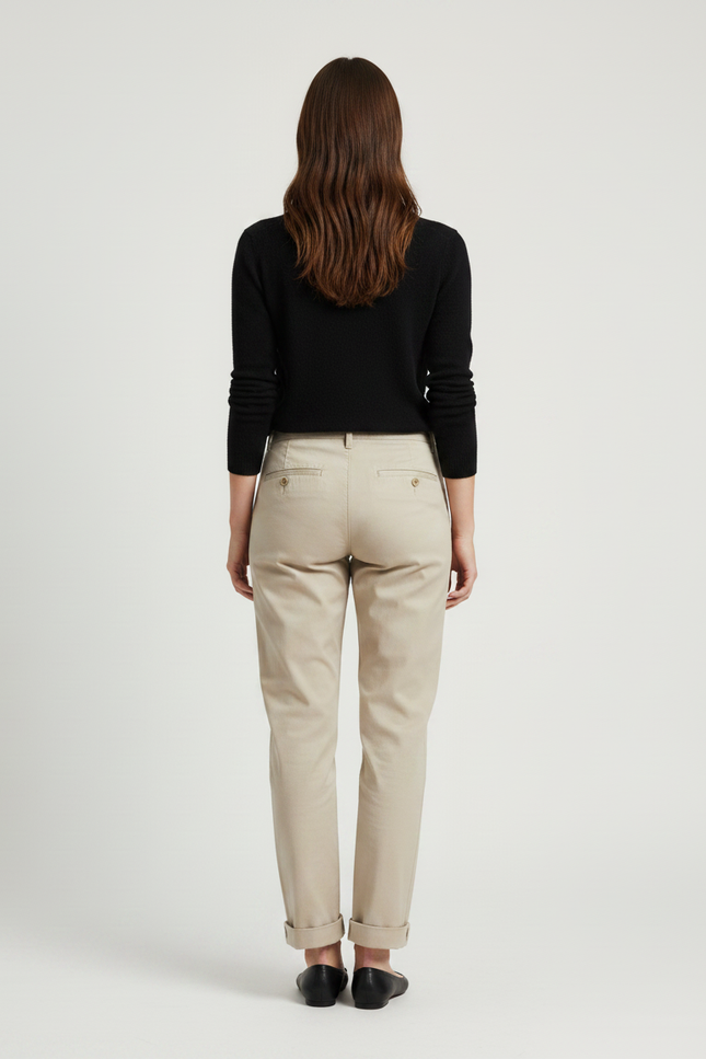 Pantalon Chino Femme Beige Tapered - Gabardine - vue 2