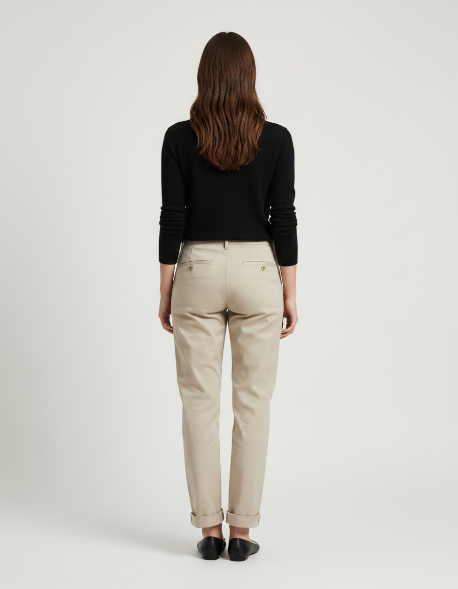 Pantalon Chino Femme Beige Tapered - Gabardine - vue 2