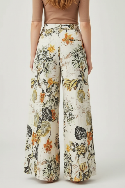 Pantalon Chino Large Imprimé Floral Bohème Décontracté Femme - Multicolore Lin - vue 2