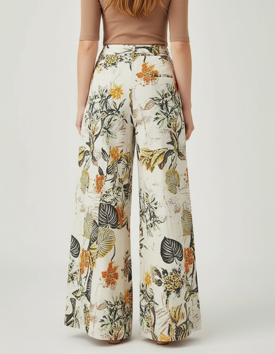 Pantalon Chino Large Imprimé Floral Bohème Décontracté Femme - Multicolore Lin - vue 2