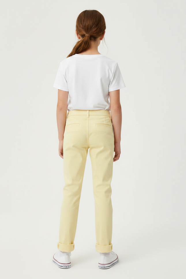 Pantalon Chino Jaune Clair Coton Droit Fille - vue 2