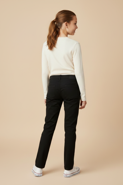 Pantalon Chino Noir Coton Slim Fille Élégant - vue 2