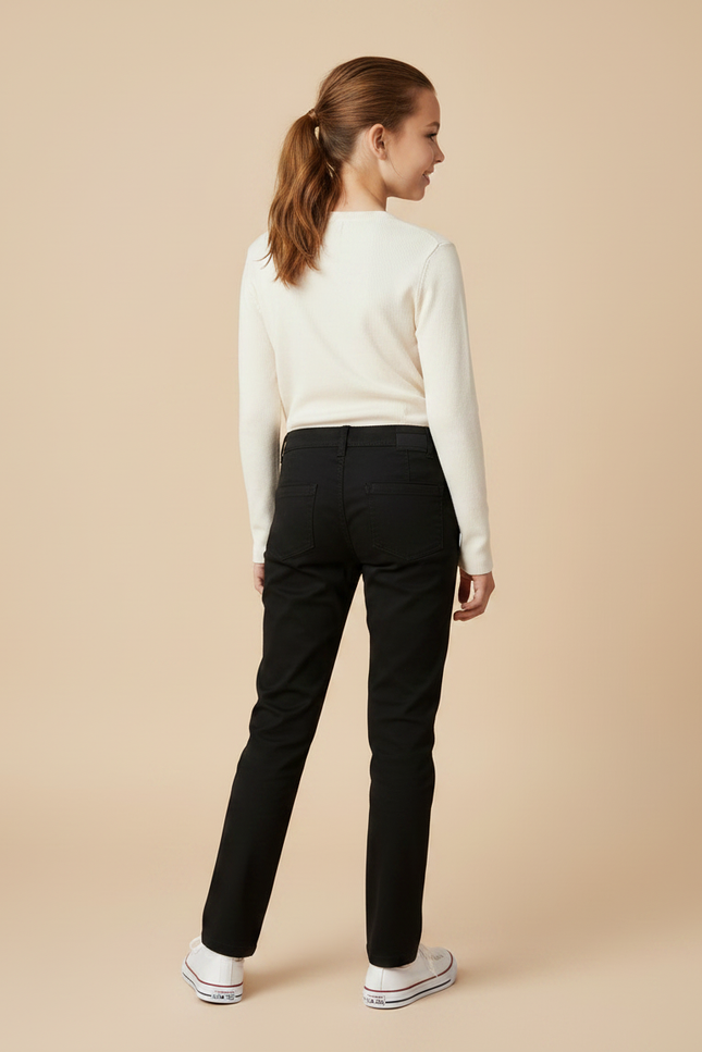 Pantalon Chino Noir Coton Slim Fille Élégant - vue 2