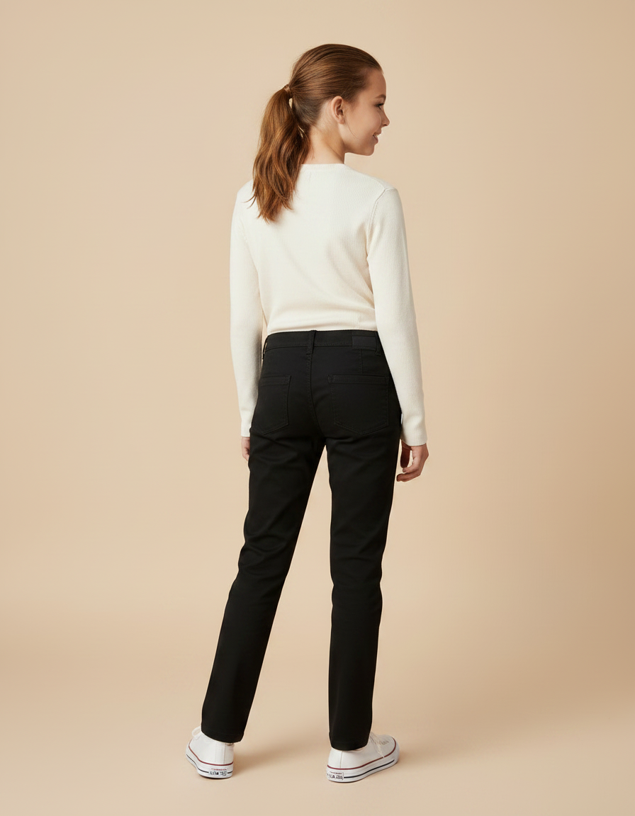 Pantalon Chino Noir Coton Slim Fille Élégant - vue 2