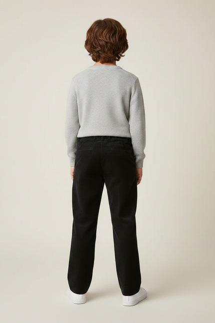 Pantalon Chino Noir Velours Côtelé Plissé Enfant - Cordé - vue 2
