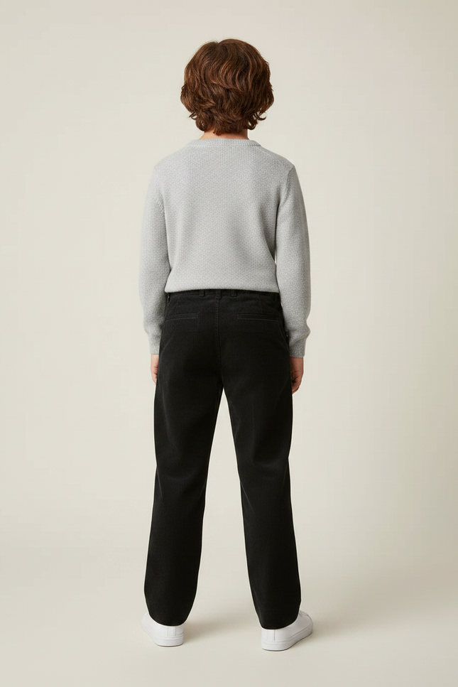 Pantalon Chino Noir Velours Côtelé Plissé Enfant - Cordé - vue 2