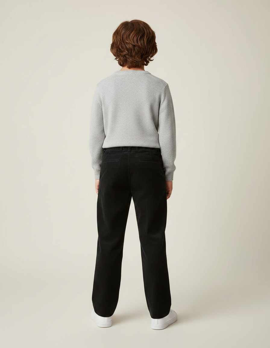 Pantalon Chino Noir Velours Côtelé Plissé Enfant - Cordé - vue 2
