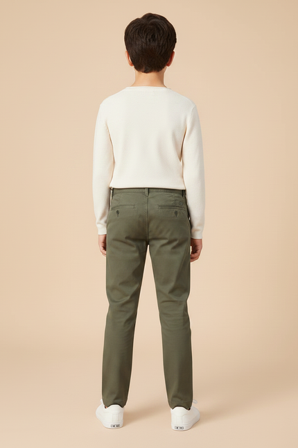 Pantalon Chino Vert Kaki Coton Droit Garçon - vue 2