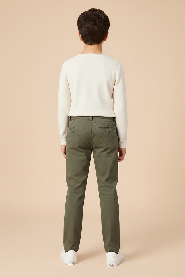 Pantalon Chino Vert Kaki Coton Droit Garçon - vue 2