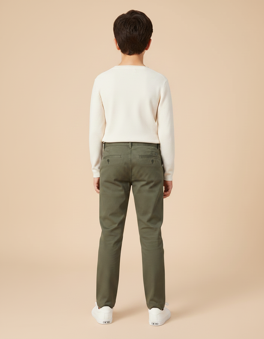 Pantalon Chino Vert Kaki Coton Droit Garçon - vue 2