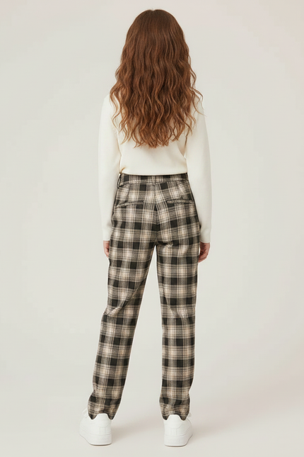 Pantalon Chino Carreaux Beige Ample Décontracté Fille - Laine - vue 2