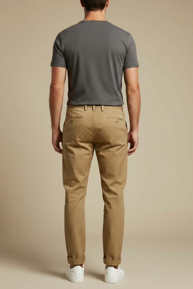 Pantalon Chino Kaki Coton Décontracté Droit Homme - vue 2