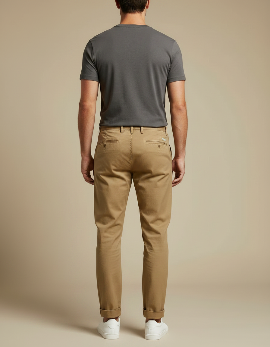 Pantalon Chino Kaki Coton Décontracté Droit Homme - vue 2