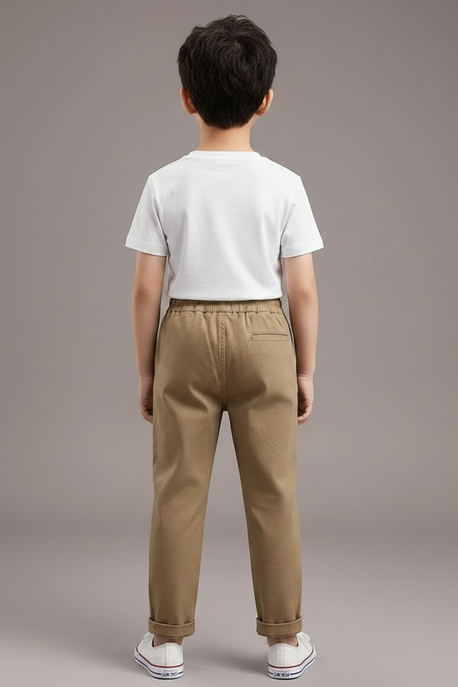 Pantalon Chino Kaki Décontracté Élastique Coton Enfant - vue 2