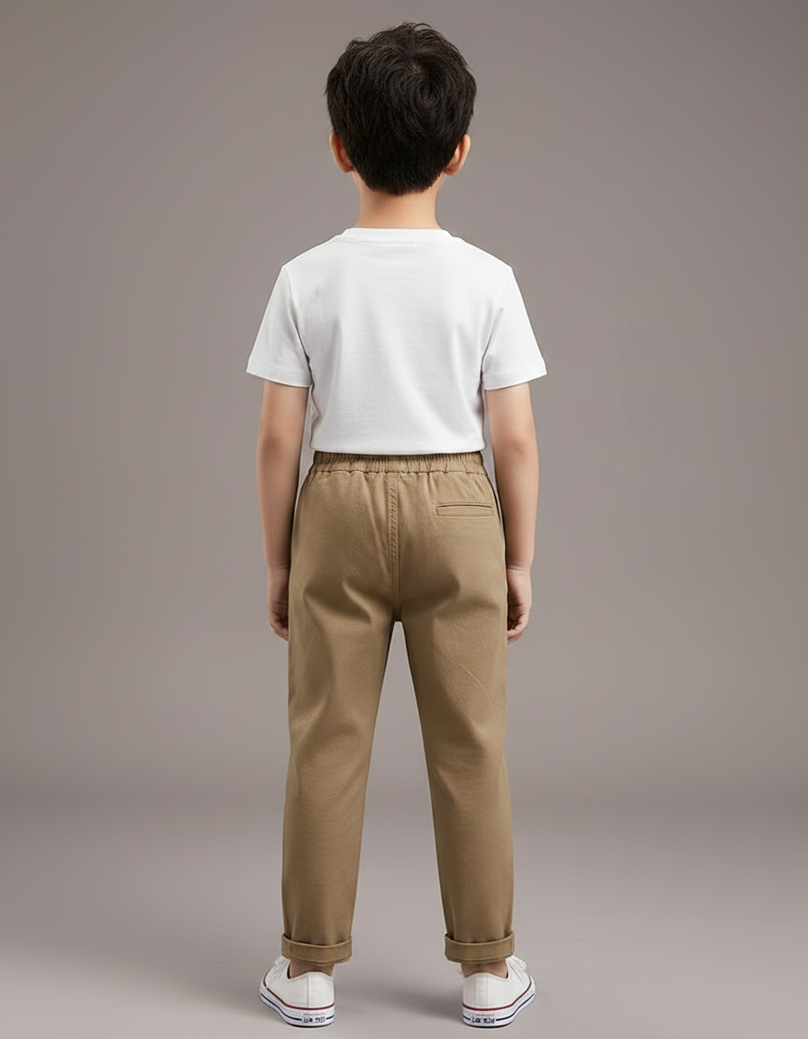 Pantalon Chino Kaki Décontracté Élastique Coton Enfant - vue 2