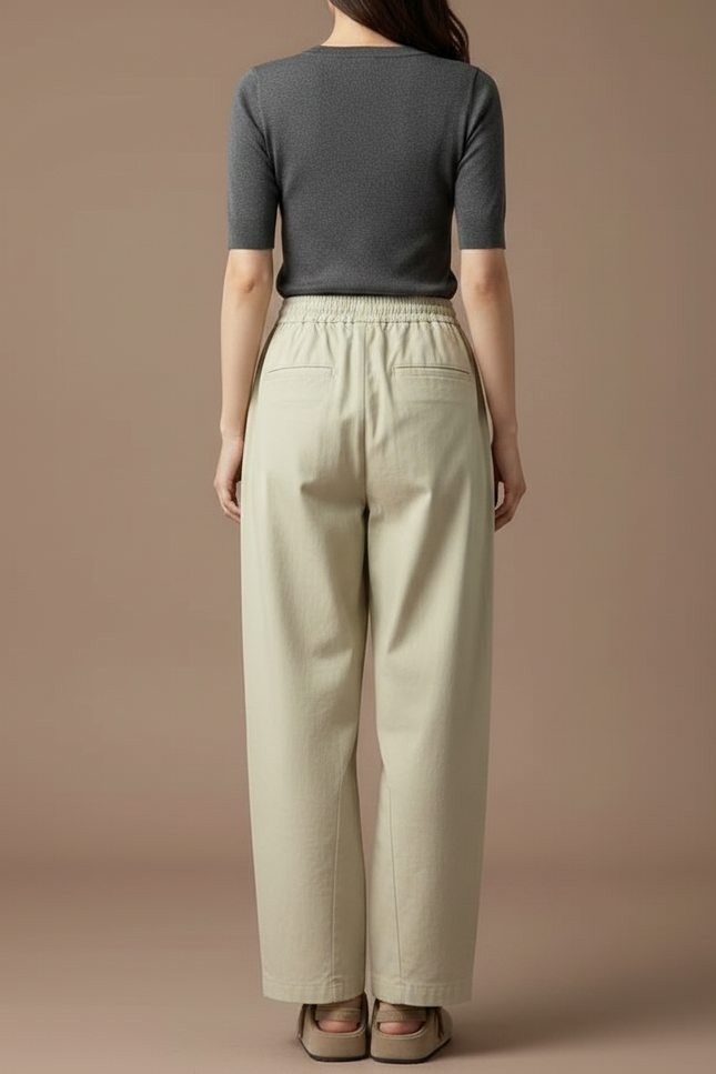 Pantalon Chino Ample Décontracté Cordon Beige Femme - Gabardine - vue 2