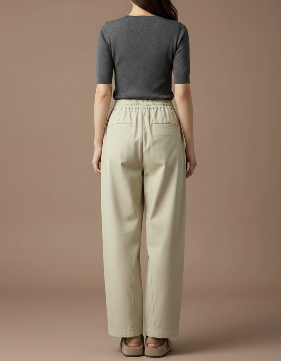 Pantalon Chino Ample Décontracté Cordon Beige Femme - Gabardine - vue 2