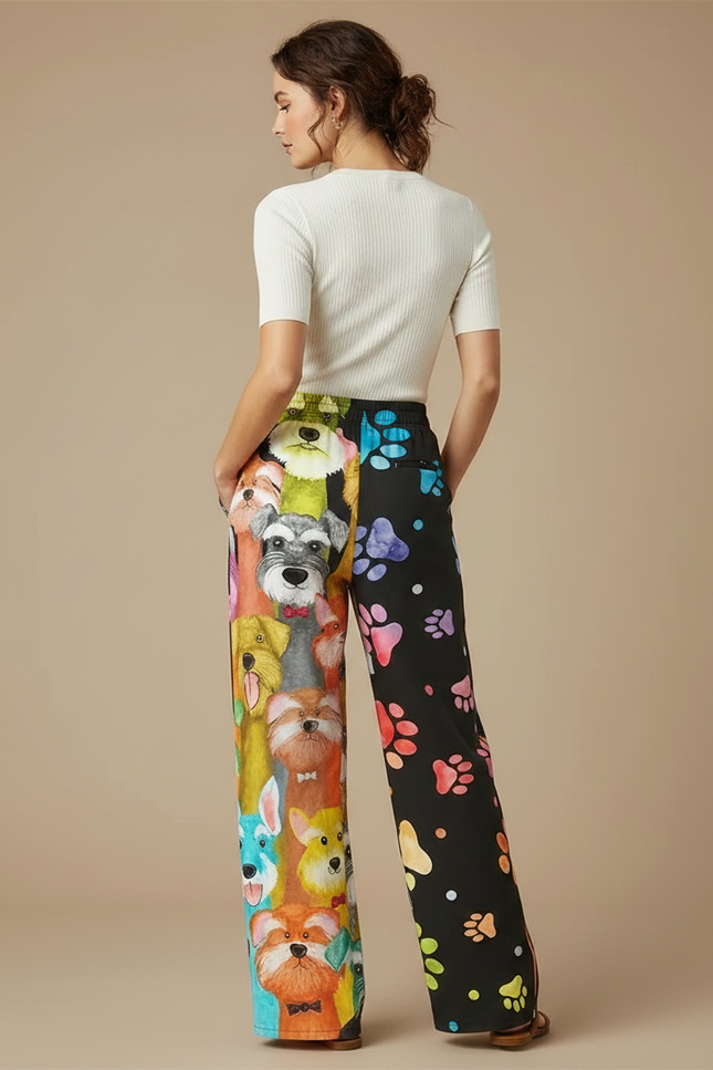 Pantalon Chino Large Imprimé Chiens Coloré Décontracté - Multicolore Polyester - vue 2