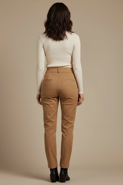 Pantalon Taille Haute Chino - Camel Gabardine - vue 2
