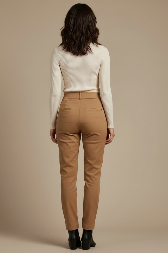 Pantalon Taille Haute Chino - Camel Gabardine - vue 2