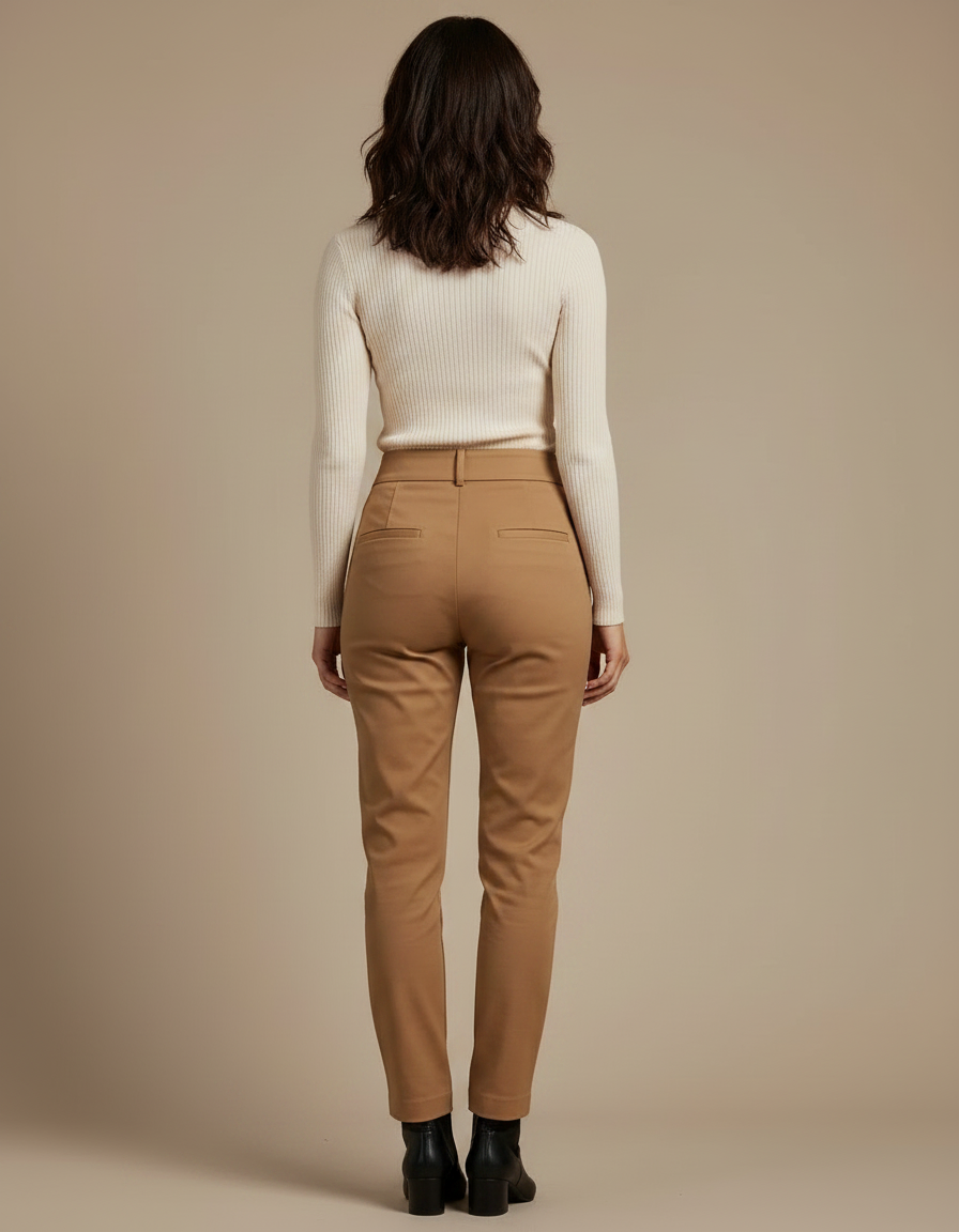 Pantalon Taille Haute Chino - Camel Gabardine - vue 2