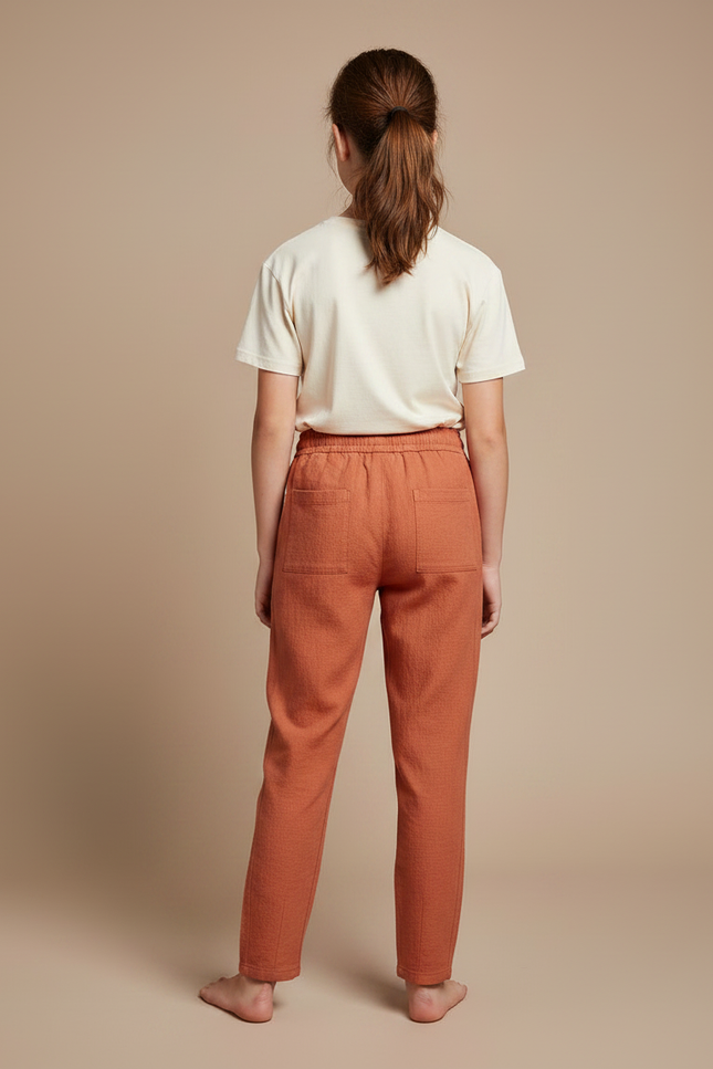 Pantalon Chino Rustique Droit Coton Lin Enfant - Orange - vue 2