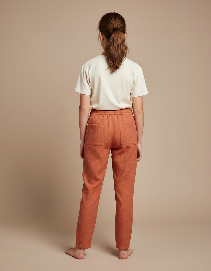 Pantalon Chino Rustique Droit Coton Lin Enfant - Orange - vue 2