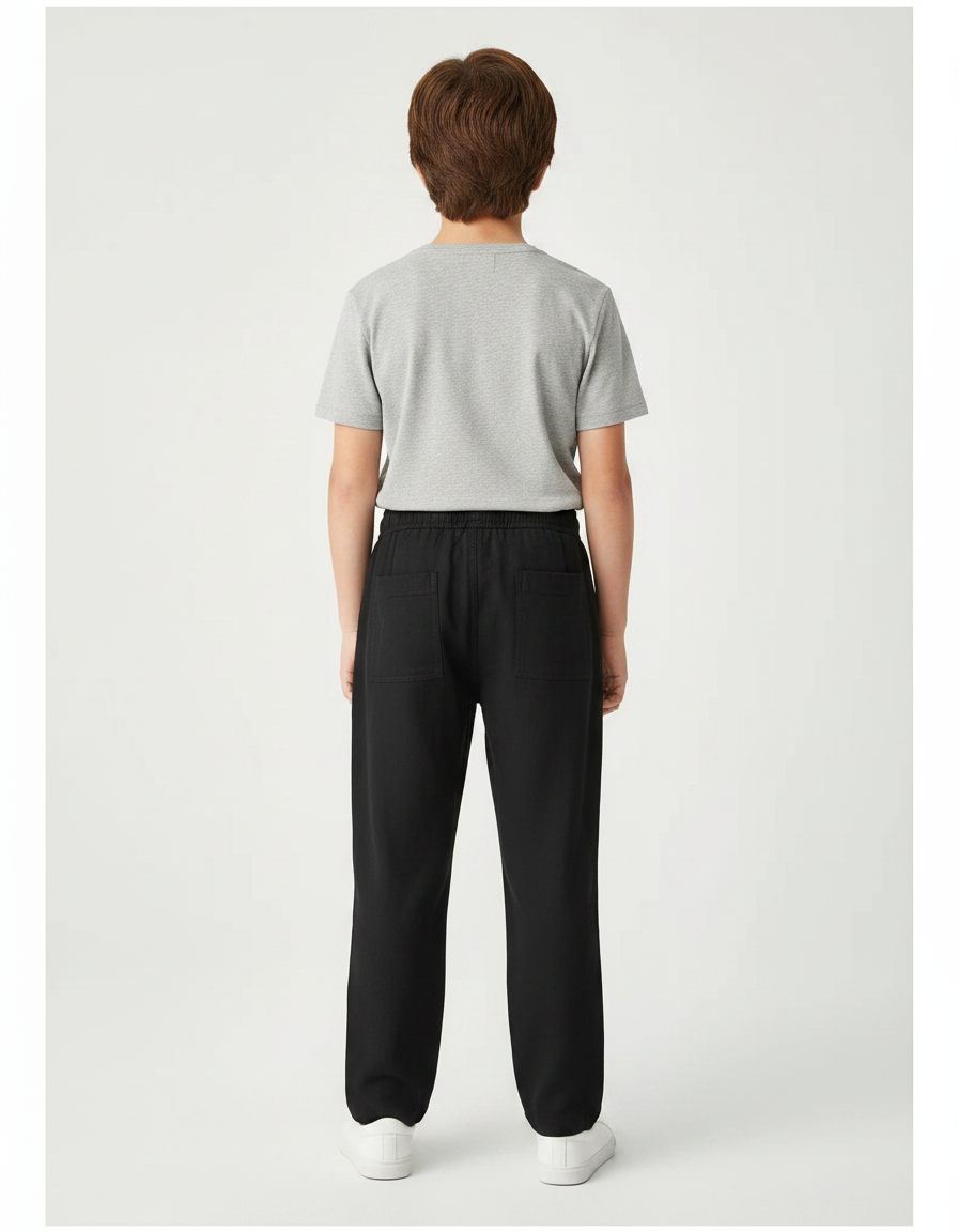 Pantalon Chino Noir Coton Ample Décontracté Enfant - vue 2