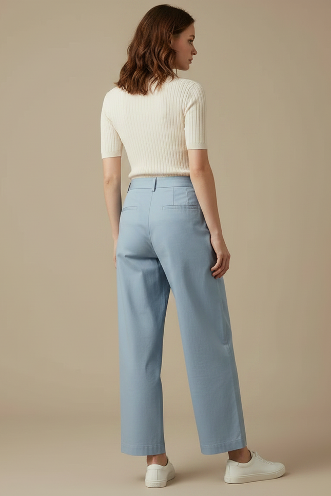 Pantalon Chino Bleu Ciel Ample Fluide Décontracté Femme - Coton - vue 2