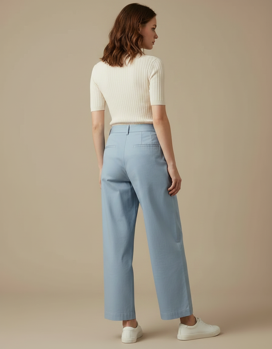 Pantalon Chino Bleu Ciel Ample Fluide Décontracté Femme - Coton - vue 2