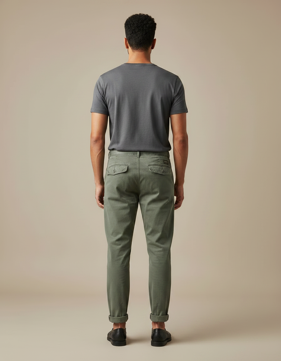 Pantalon Chino Vert Kaki Coton Décontracté Ceinturé Homme - Toile - vue 2