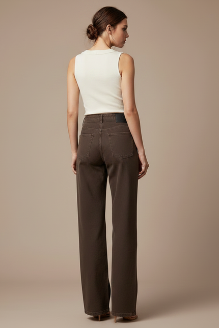 Pantalon Chino Femme Marron Large - Jean - vue 2