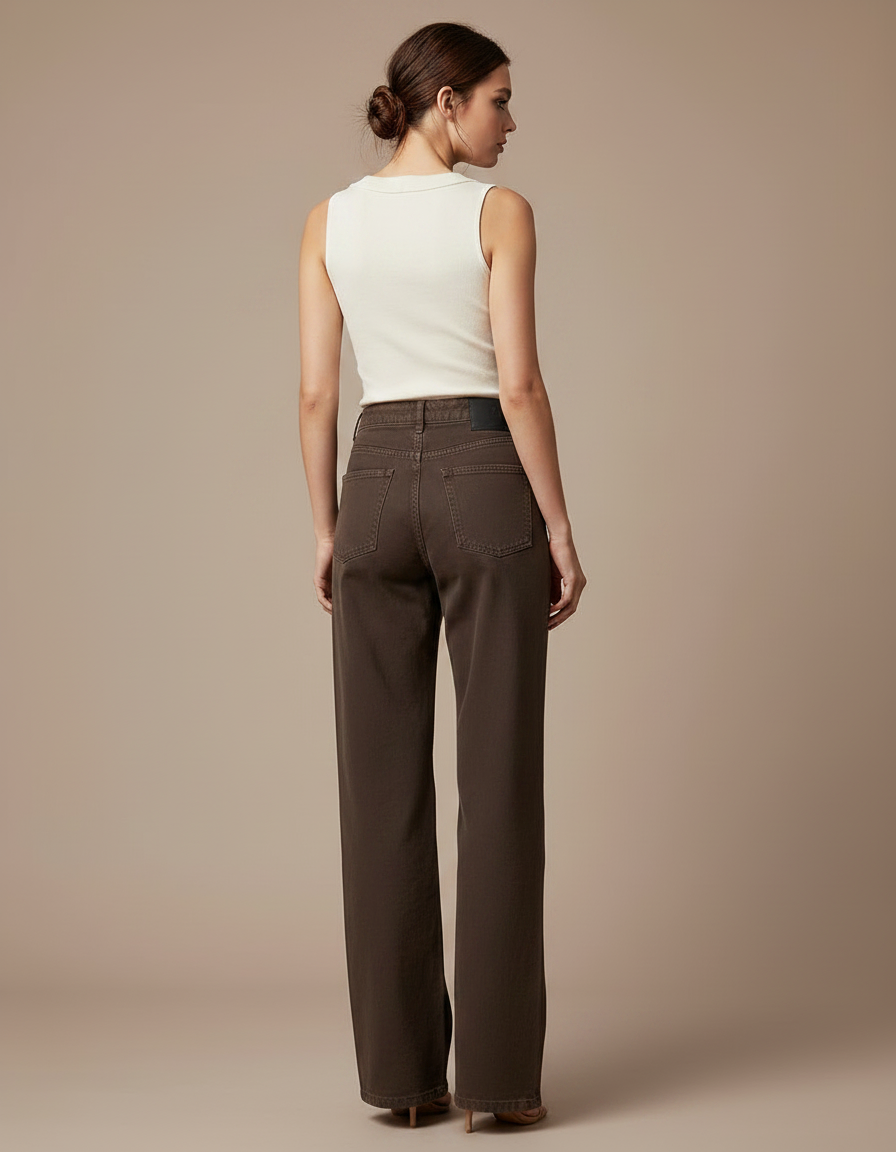 Pantalon Chino Femme Marron Large - Jean - vue 2