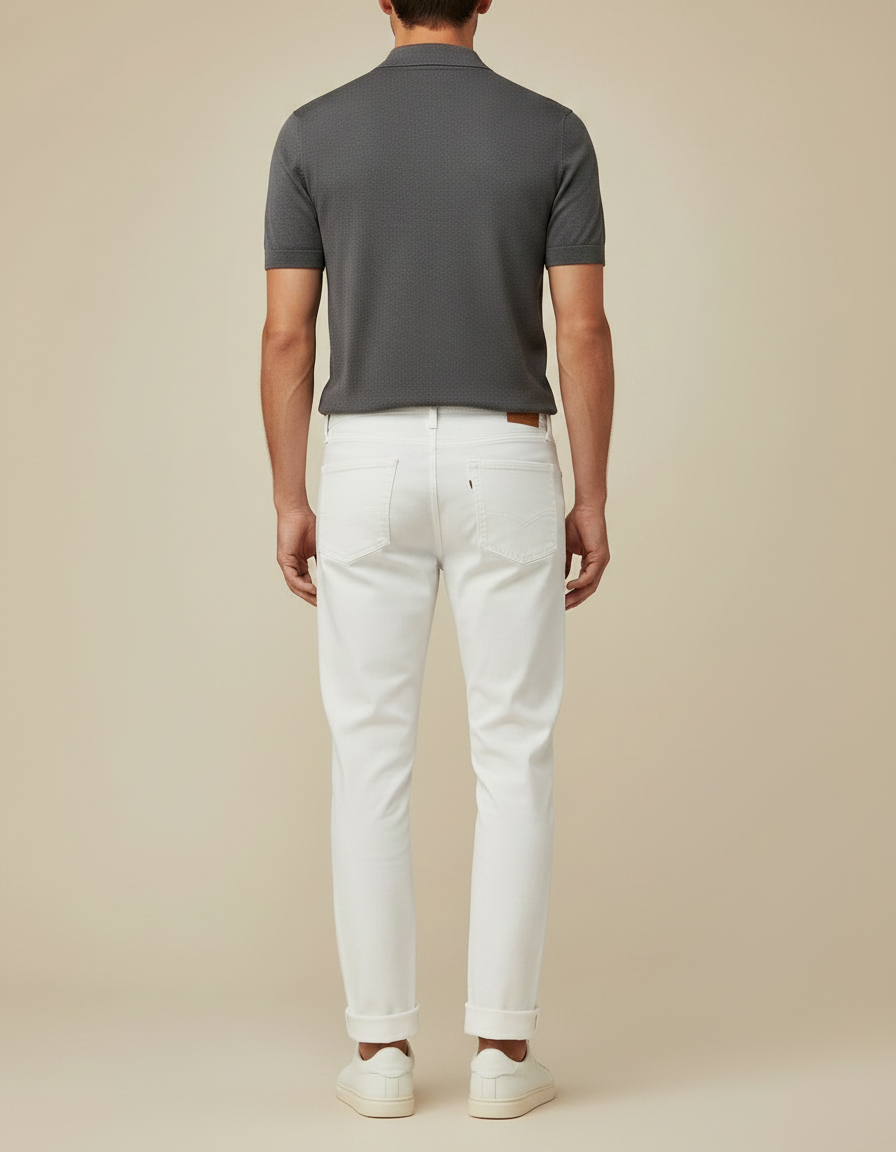 Pantalon Chino Blanc Coton Droit Homme Décontracté - vue 2