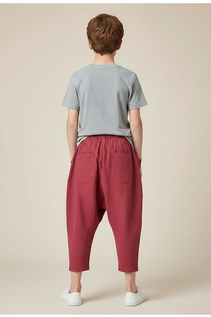 Pantalon Chino Rouge Ample Coton Décontracté Enfant - Bordeaux - vue 2
